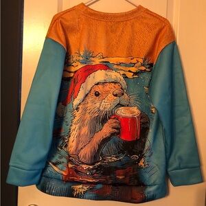 Festive Otter Sweatshirt with Santa Hat